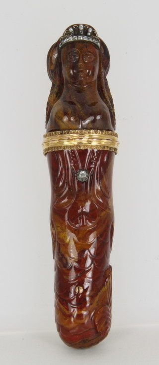 A 19th Century diamond and gold mounted hardstone figural etuis 