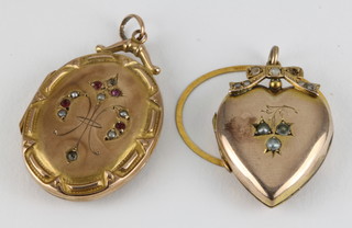 A 9ct gold gem set locket and a plated heart shaped ditto 