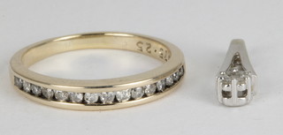 A lady's 9ct yellow gold half eternity ring set diamonds together with a diamond pendant, ring size K 1/2