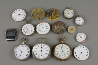 2 silver pocket watches and 3 ditto fob watches and a collection of movements