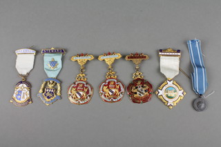 6 contemporary enamelled Masonic jewels, a miniature United Nations medal 