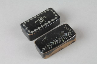 A pair of 19th Century papier mache inlaid snuff boxes 2" 