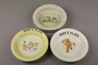 3 Victorian babies plates - 1 depicting roller skating brown bears 