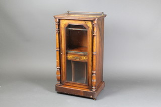 A Victorian inlaid walnut music cabinet, fitted shelves and a drawer, 37 1/2"h x 21"w x 14"w