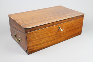 A Victorian rectangular mahogany writing slope with hinged lid and brass swan neck drop handles 6"h x 16 1/2"w x 10"d