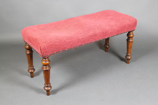 A Victorian rectangular mahogany framed window stool on turned supports 20"h x 39 1/2"w x 16 1/2"d 