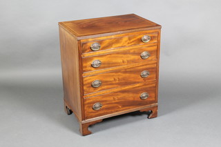 A 19th Century mahogany chest with crossbanded top and satinwood stringing, fitted 4 long graduated drawers, raised on bracket feet 28"h x 24"w x 16"d