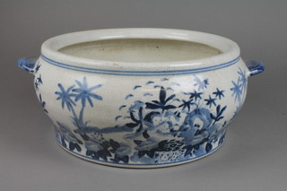 A modern Chinese crackle glazed 2 handled bowl decorated with figures amongst flowers and trees 14" 