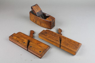 A 19th Century beech smoothing plane and 2 moulding planes