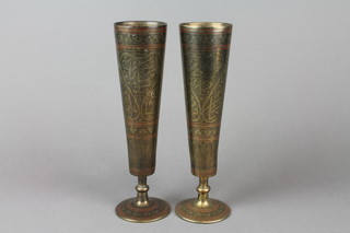 A pair of Indian Benares brass waisted vases 10" 