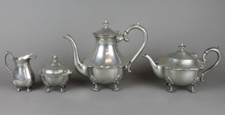 James Dixon & Sons.  A Cornish pewter 4 piece tea/coffee service with teapot, coffee pot, sugar bowl and cream jug  