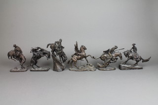 After Frederic Remington, 6 bronzed figures from the official Frederic Remington Art Museum 1988 comprising Scalp, The Mountain Man, The Outlaw, Broncho Buster, The Cowboy and The Cheyenne 6" 