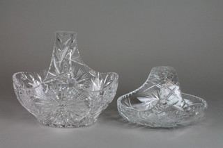 A cut crystal basket 11", a smaller ditto 9 1/2"