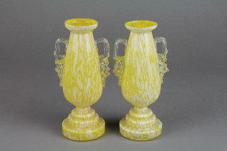 A pair of Victorian yellow end of day glass vases 7" 