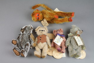 5 Robin Rive limited edition figures - monkey 10", Pohutu bear 7",  Manuka 5", Oatcake 7" and Fern 7"  