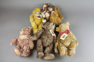 A Hermann brown musical bear 11", a Hermann limited edition yellow bear 12", a Hermann musical bear - Musikbar 12", a Hermann baer - Jack 12" and 2 other bears 