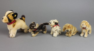 A Steiff figure of a standing dog - Bully 6" and 4 other figures of dogs 4" and 3" 