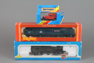 A Hornby OO gauge model of a double headed diesel locomotive R.402 BR Class 37 William Cookworthy, an Airfix OO scale Prairie tank locomotive and a Matchbox model MB38 Ford Model A van 