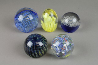 5 modern Continental coloured glass paperweights