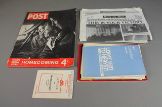 3 editions of Picture Post May 11 1945, May 19 1945 and August 25 1945 together with a facsimile copy of The Times 8 May 1945 and various theatre programmes 