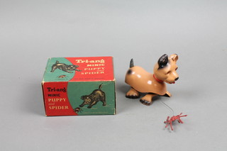 A Triang Minic clockwork puppy and spider complete with key, boxed
