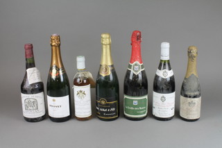 A half bottle of Jules Ducene & Cie 1919 vintage champagne, a half bottle of 1981 Chateau Claron, a bottle of 1991 Seigneurie de Gicon, a bottle of 1991 house red burgundy Bourgogne Grand Ordinaire, a bottle of Veuve Achat and Vils champagne together with 2 bottles of sparkling wine 