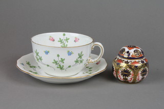 A Royal Crown Derby Japan pattern ginger jar and cover 3", a Royal Crown Derby large teacup and saucer decorated with flowers