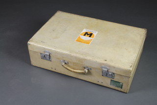 A parchment suitcase by John Pound & Company of Oxford Street with chrome mounts and Union Castle label 8" x 26" x 17" 