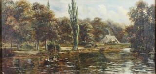 Theo Hines.  Oil painting.  The Thames at Nuneham Courtney, signed 7 3/4" x 15 1/2" 
