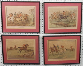 Early 20th Century prints, a set of 4 hunting scenes 10" x 13" 