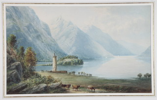 Milton Drinkwater, watercolour "Prince Charlie Monument Loch Shiel" signed 12" x 19" 