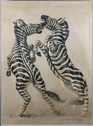 Tretchikoff, print, "Rearing Zebras" 39" x 29" 
