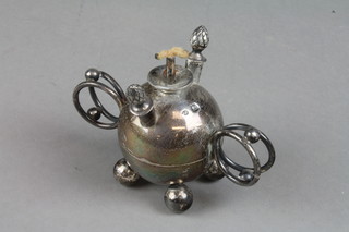 A silver Grenadier Guard style spherical petrol cigarette lighter with ring handles and ball feet, London 1901, 176 grams