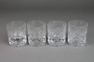 4 cut crystal whisky glasses with vineous and crosshatch decoration 