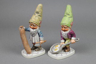 2 Goebel gnome figures - 1 holding a sausage Well507 8" and 1 frying eggs Well503 8"
