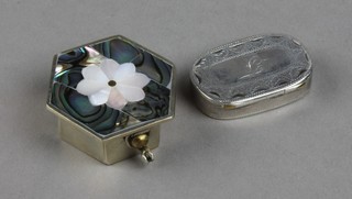 A George III rounded rectangular silver box with bright cut decoration, Birmingham 1816, a shell mounted silver box