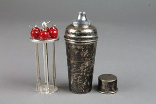 An Art Deco novelty cocktail stick holder in the form of a miniature cocktailer shaker, 5 1/2" 