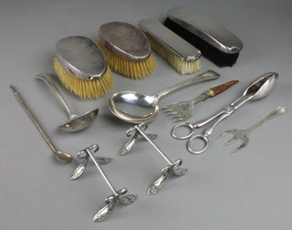 4 silver backed brushes and minor plated items
