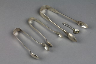 A pair of Victorian silver nips, 2 others and a plated spoon