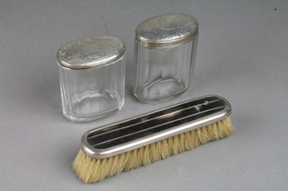 3 Victorian and later silver toilet jars, and a clothes brush 