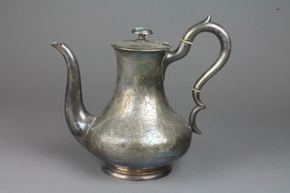 A Victorian silver plated baluster teapot with S scroll handle