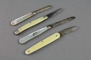 2 silver and mother of pearl fruit knives, Sheffield 1902 and Sheffield 1917, 2 others 