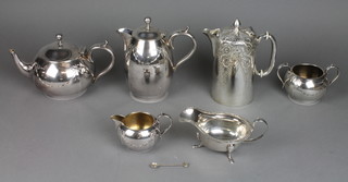An Edwardian silver plated chased 4 piece tea set and minor items