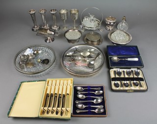 2 cased sets and a quantity of silver plated items