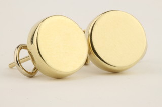 A pair of 18ct circular disk earrings, approx 4 grams