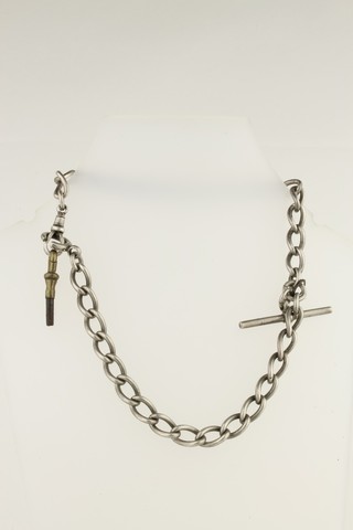 A silver Albert watch chain with T bar, 50 grams