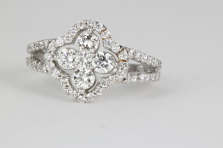 A 14ct diamond floral open cluster ring, size M