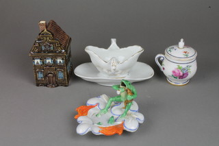 A 19th Century Dresden Posset pot and cover decorated with spring flowers 2" and 3 other items