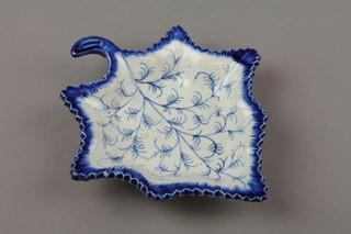 A 19th Century English blue and white leaf shaped pickle dish