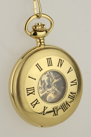 A modern gilt half hunter pocket watch and chain 